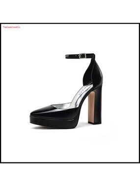Platform Chunky Heel Pumps Closed Toe Ankle Strap Block Heel Dress Shoes